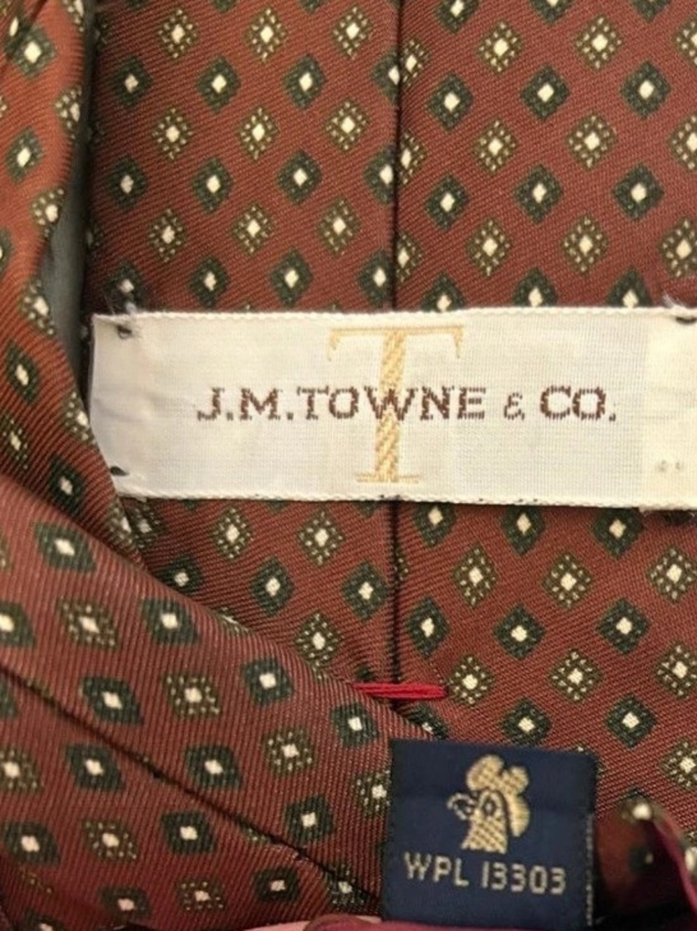 Vintage J.M. Towne & Co. Silk Tie Geometric Medallion Hand Printed Italy Rust